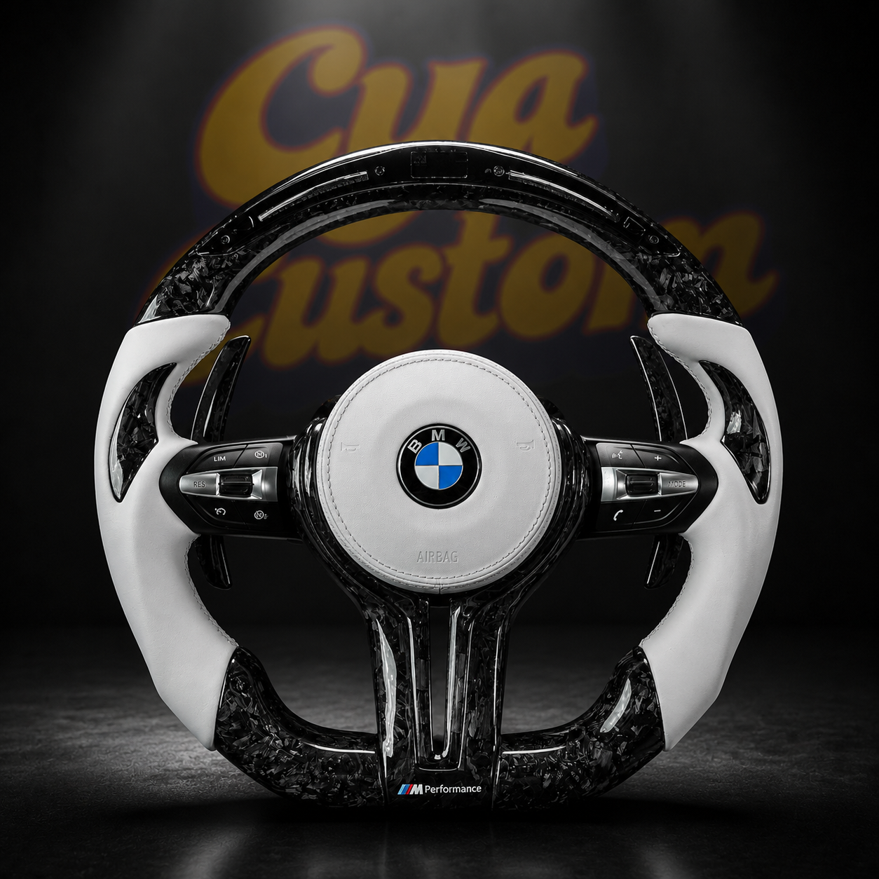 White Storm volant BMW carbone noir cuir blanc LED Shift Light CYA Custom