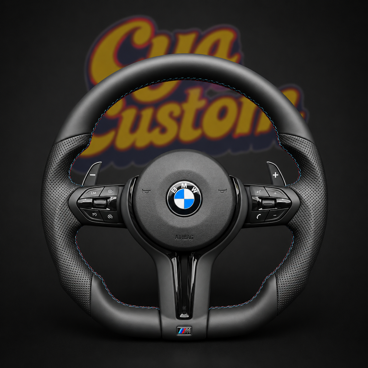 Volant sur mesure BMW sport méplat carbone forgé alcantara CYA Custom