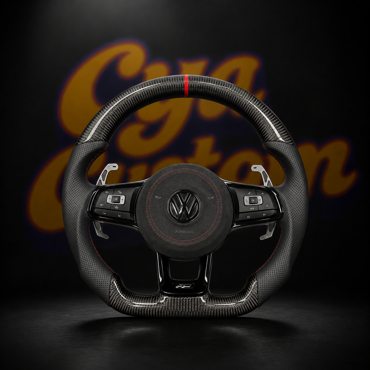 Volant Volkswagen Golf 7 — Carbone & Cuir Rouge